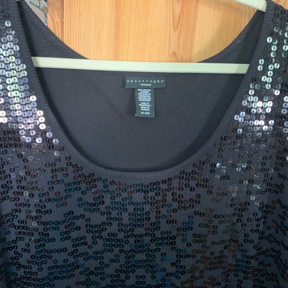 Worn once Apostrophe Woman Black Sequin ribbed Tank Top Size 22-24 - Picture 2 of 8
